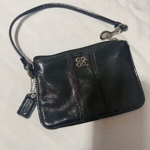 Coach Shiny Black Leather Wristlet